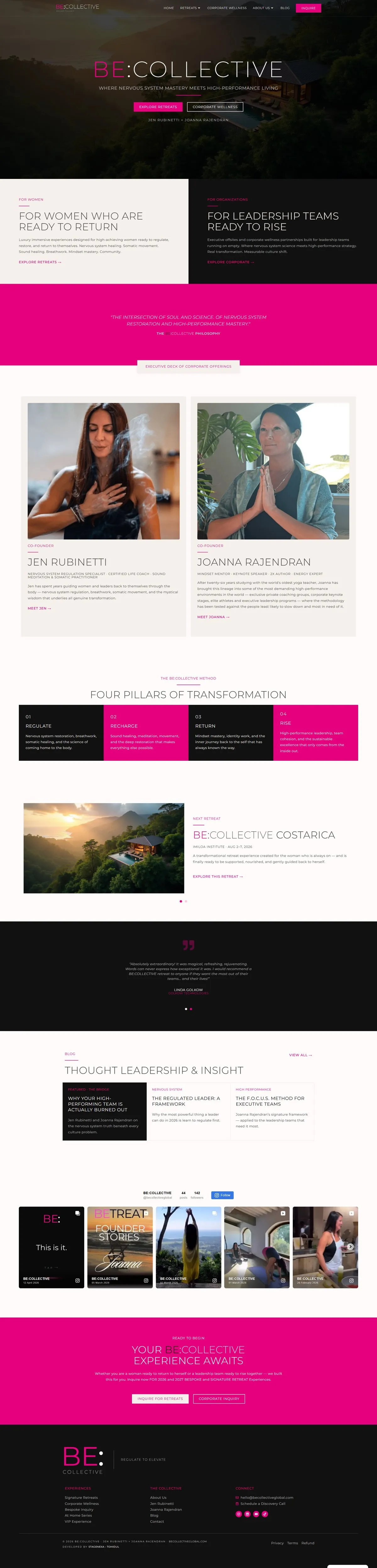 BE:COLLECTIVE website, Luxury Wellness Retreat & Corporate Wellness, designed and developed by Tohidul Islam Pappu
